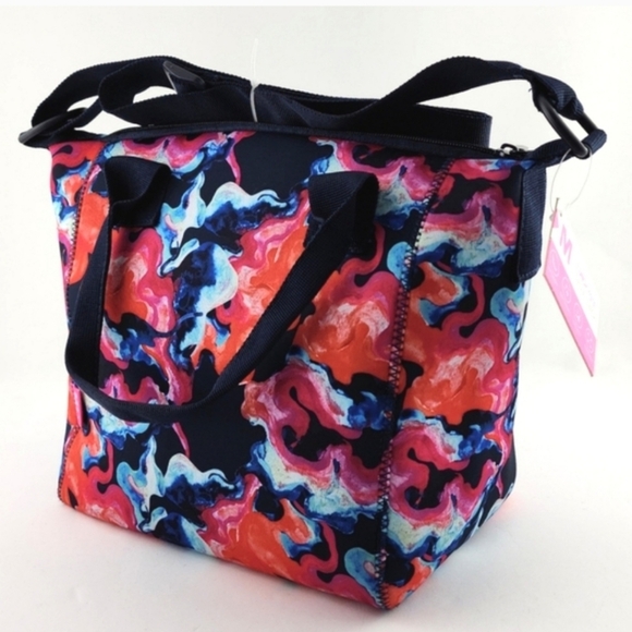 NWT MyTagalongs Neoprene Lunch Tote Crossbody Bag Absract Floral Zipper Closure - Picture 1 of 10
